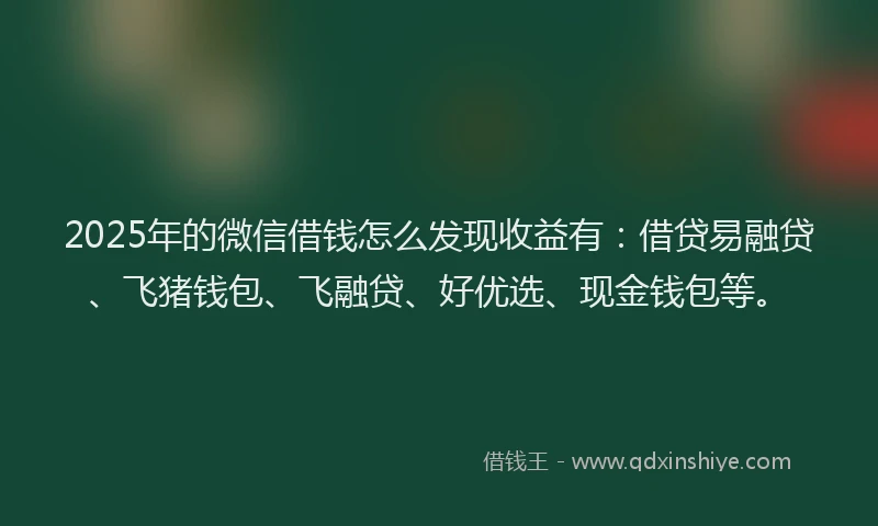 2025年的微信借钱怎么发现收益有：借贷易融贷、飞猪钱包、飞融贷、好优选、现金钱包等。