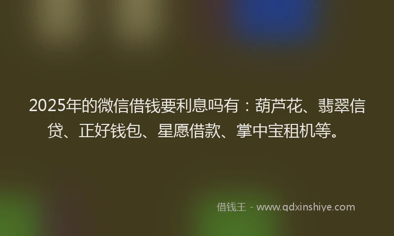 2025年的微信借钱要利息吗有：葫芦花、翡翠信贷、正好钱包、星愿借款、掌中宝租机等。