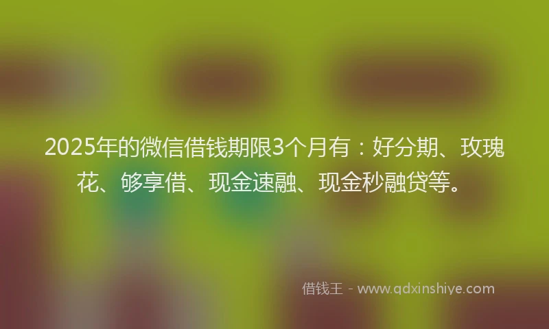 2025年的微信借钱期限3个月有：好分期、玫瑰花、够享借、现金速融、现金秒融贷等。