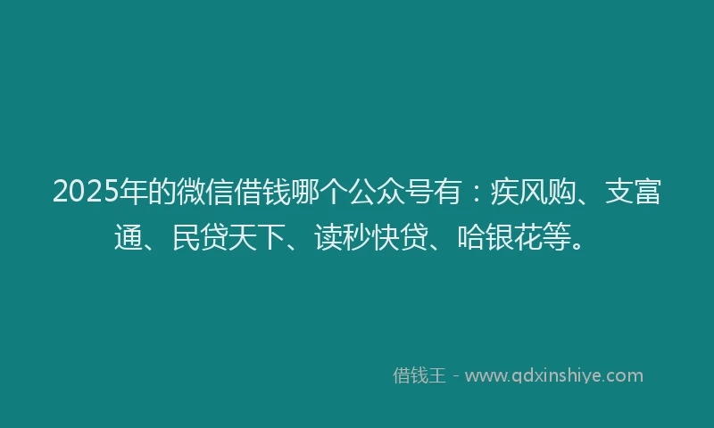 2025年的微信借钱哪个公众号有：疾风购、支富通、民贷天下、读秒快贷、哈银花等。