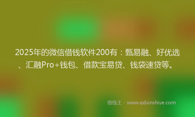 2025年的微信借钱软件200有：甄易融、好优选、汇融Pro+钱包、借款宝易贷、钱袋速贷等。