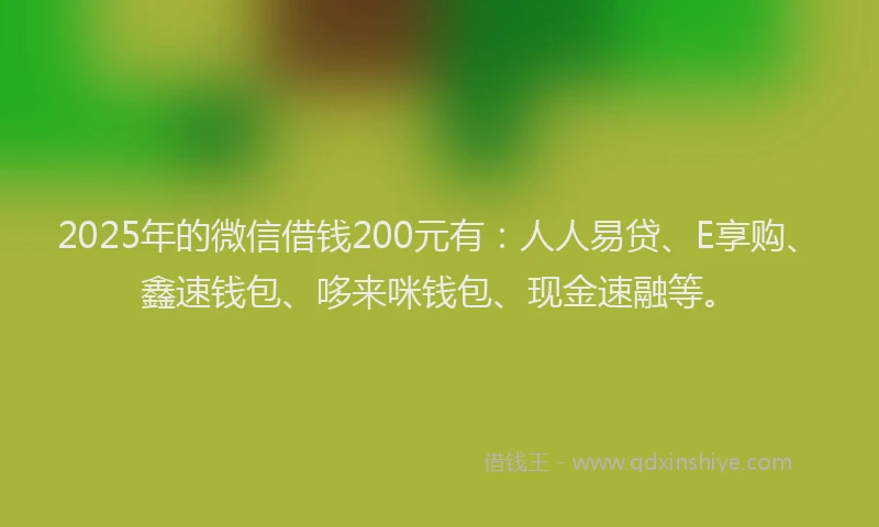 2025年的微信借钱200元有：人人易贷、E享购、鑫速钱包、哆来咪钱包、现金速融等。