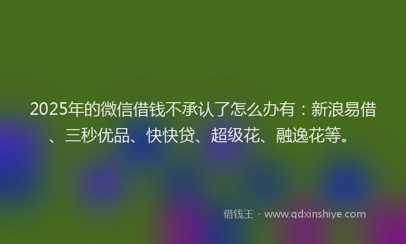 2025年的微信借钱不承认了怎么办有：新浪易借、三秒优品、快快贷、超级花、融逸花等。