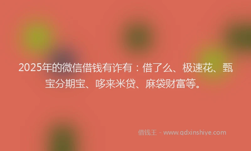 2025年的微信借钱有诈有：借了么、极速花、甄宝分期宝、哆来米贷、麻袋财富等。