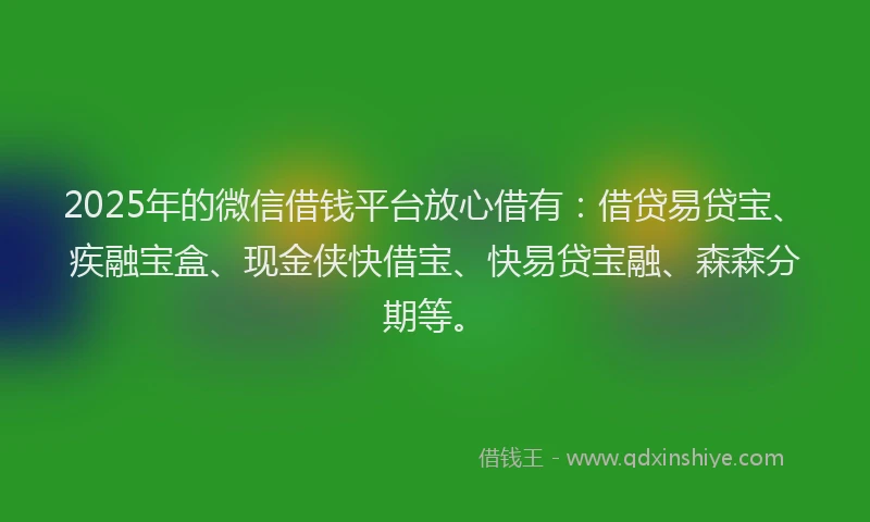 2025年的微信借钱平台放心借有：借贷易贷宝、疾融宝盒、现金侠快借宝、快易贷宝融、森森分期等。