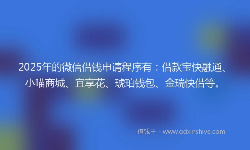 2025年的微信借钱申请程序有：借款宝快融通、小喵商城、宜享花、琥珀钱包、金瑞快借等。