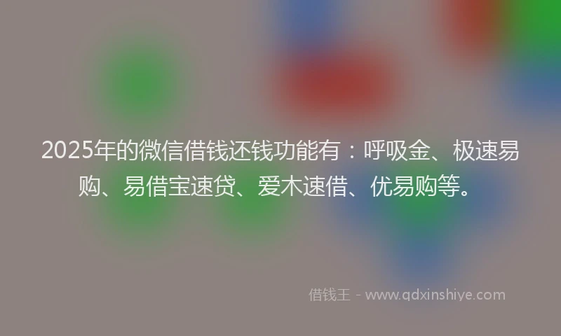 2025年的微信借钱还钱功能有：呼吸金、极速易购、易借宝速贷、爱木速借、优易购等。