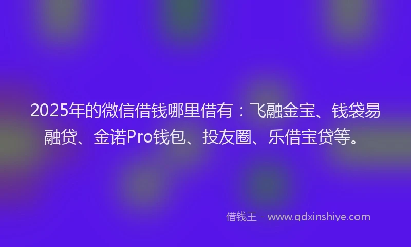 2025年的微信借钱哪里借有：飞融金宝、钱袋易融贷、金诺Pro钱包、投友圈、乐借宝贷等。