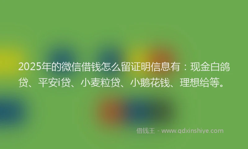 2025年的微信借钱怎么留证明信息有：现金白鸽贷、平安i贷、小麦粒贷、小鹅花钱、理想给等。