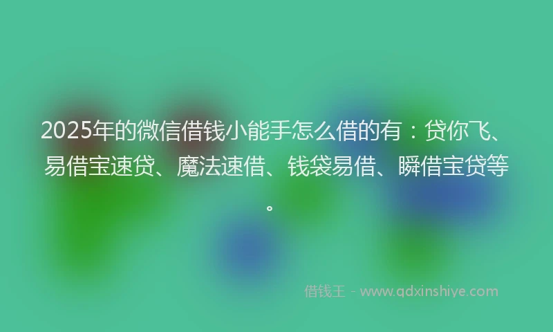 2025年的微信借钱小能手怎么借的有：贷你飞、易借宝速贷、魔法速借、钱袋易借、瞬借宝贷等。