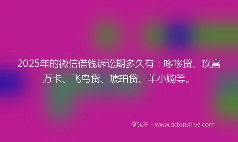 2025年的微信借钱诉讼期多久有：哆哆贷、玖富万卡、飞鸟贷、琥珀贷、羊小购等。