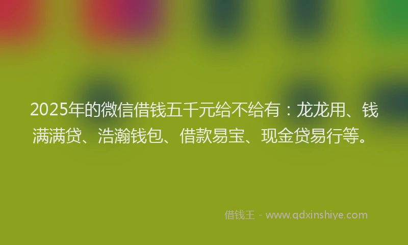 2025年的微信借钱五千元给不给有：龙龙用、钱满满贷、浩瀚钱包、借款易宝、现金贷易行等。