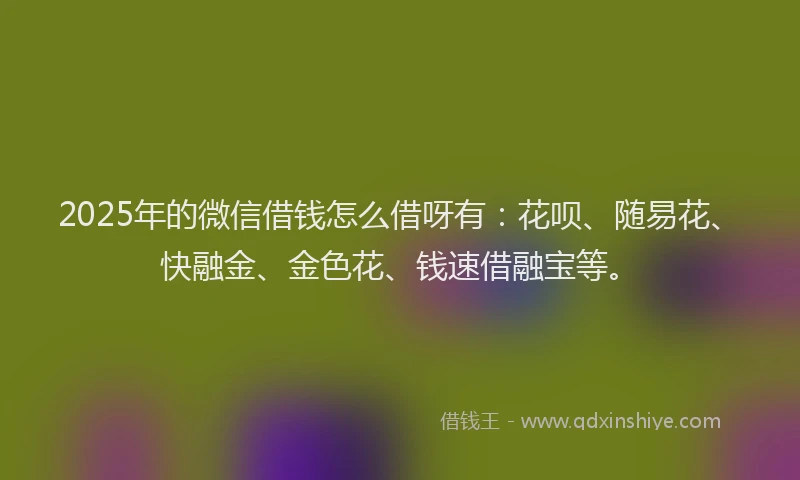 2025年的微信借钱怎么借呀有：花呗、随易花、快融金、金色花、钱速借融宝等。