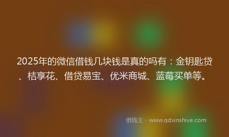 2025年的微信借钱几块钱是真的吗有：金钥匙贷、桔享花、借贷易宝、优米商城、蓝莓买单等。