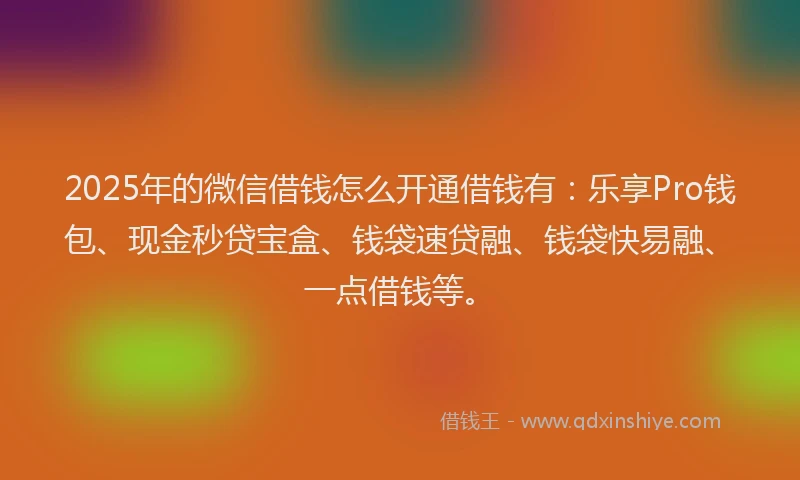 2025年的微信借钱怎么开通借钱有：乐享Pro钱包、现金秒贷宝盒、钱袋速贷融、钱袋快易融、一点借钱等。