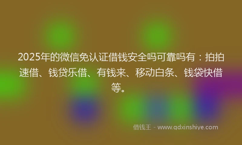 2025年的微信免认证借钱安全吗可靠吗有：拍拍速借、钱贷乐借、有钱来、移动白条、钱袋快借等。