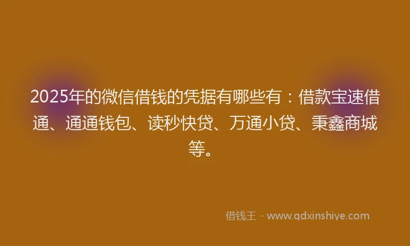 2025年的微信借钱的凭据有哪些有：借款宝速借通、通通钱包、读秒快贷、万通小贷、秉鑫商城等。