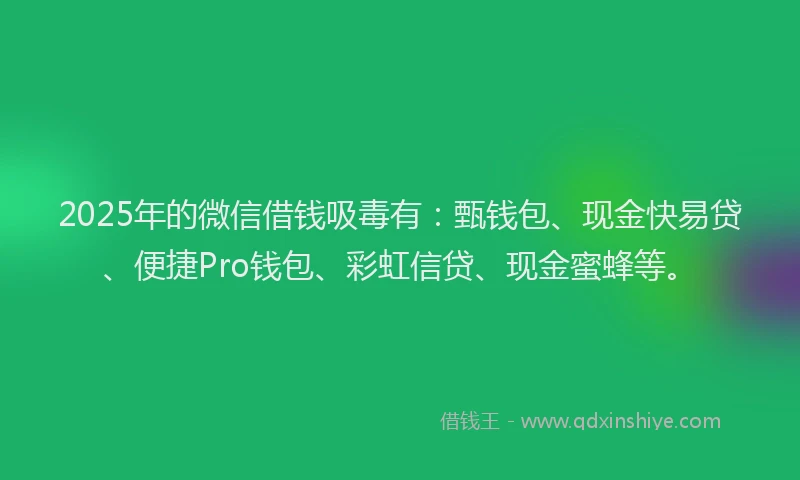 2025年的微信借钱吸毒有：甄钱包、现金快易贷、便捷Pro钱包、彩虹信贷、现金蜜蜂等。