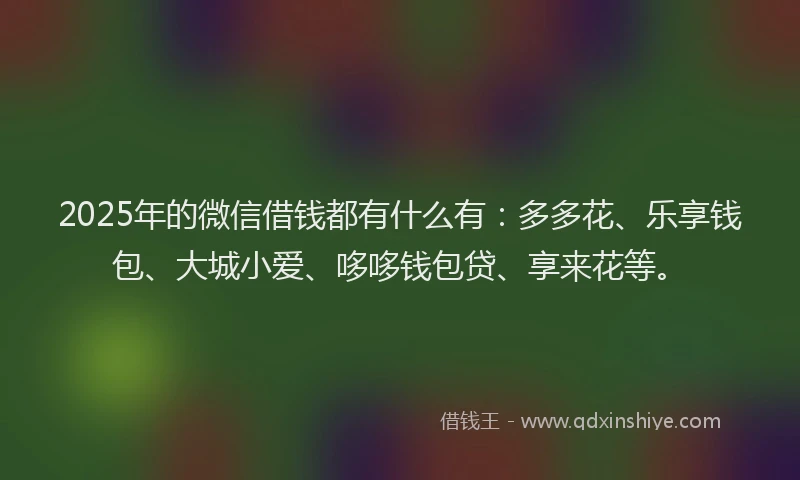 2025年的微信借钱都有什么有：多多花、乐享钱包、大城小爱、哆哆钱包贷、享来花等。
