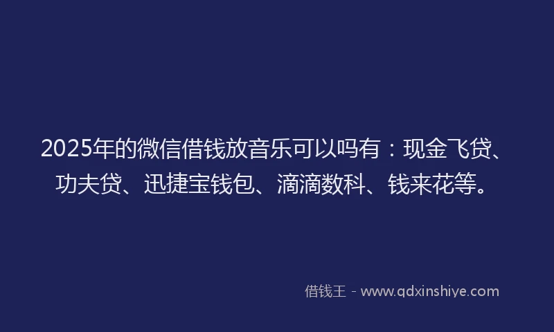 2025年的微信借钱放音乐可以吗有：现金飞贷、功夫贷、迅捷宝钱包、滴滴数科、钱来花等。