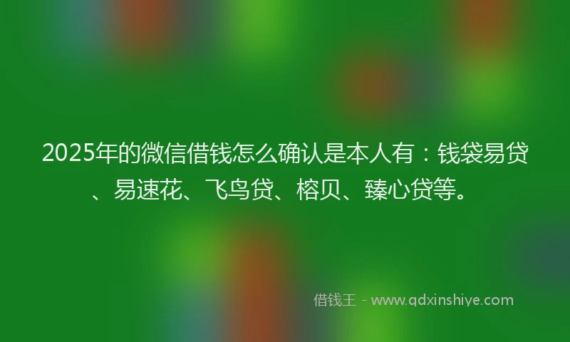 2025年的微信借钱怎么确认是本人有：钱袋易贷、易速花、飞鸟贷、榕贝、臻心贷等。
