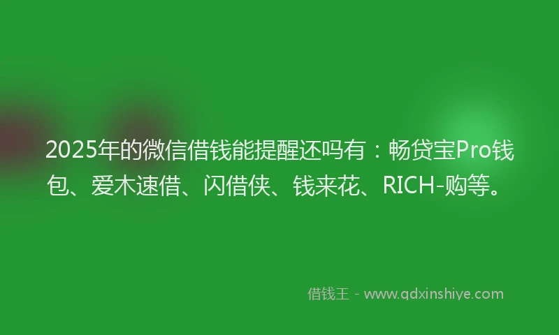 2025年的微信借钱能提醒还吗有：畅贷宝Pro钱包、爱木速借、闪借侠、钱来花、RICH-购等。