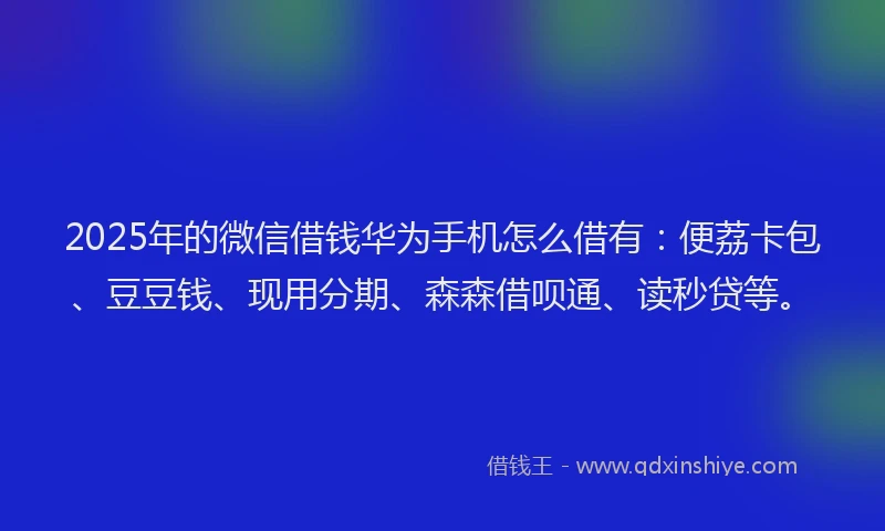 2025年的微信借钱华为手机怎么借有：便荔卡包、豆豆钱、现用分期、森森借呗通、读秒贷等。