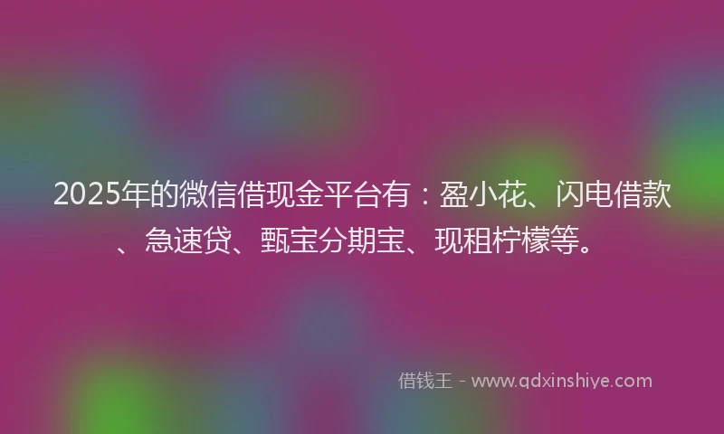 2025年的微信借现金平台有：盈小花、闪电借款、急速贷、甄宝分期宝、现租柠檬等。