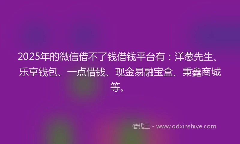 2025年的微信借不了钱借钱平台有：洋葱先生、乐享钱包、一点借钱、现金易融宝盒、秉鑫商城等。