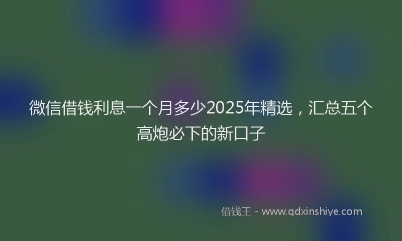 微信借钱利息一个月多少2025年精选，汇总五个高炮必下的新口子