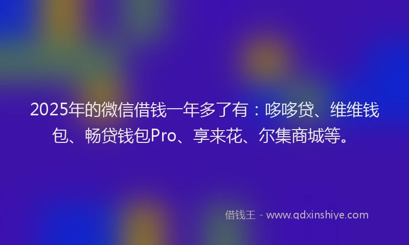 2025年的微信借钱一年多了有：哆哆贷、维维钱包、畅贷钱包Pro、享来花、尔集商城等。