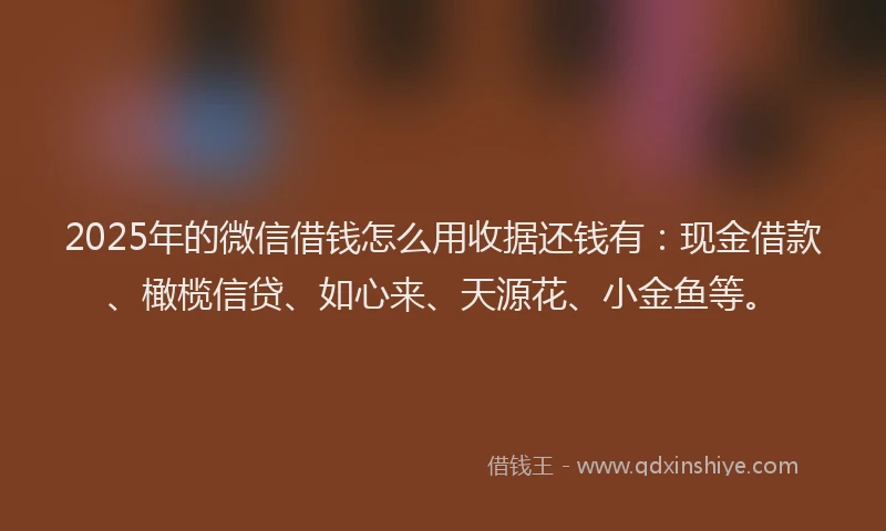 2025年的微信借钱怎么用收据还钱有：现金借款、橄榄信贷、如心来、天源花、小金鱼等。