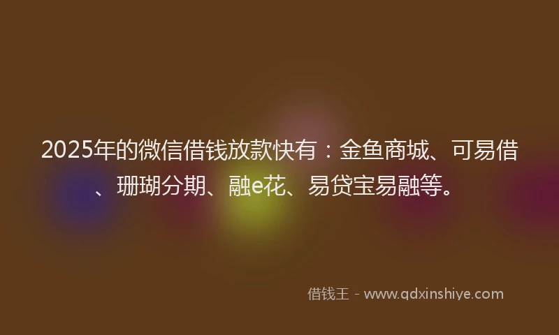 2025年的微信借钱放款快有：金鱼商城、可易借、珊瑚分期、融e花、易贷宝易融等。