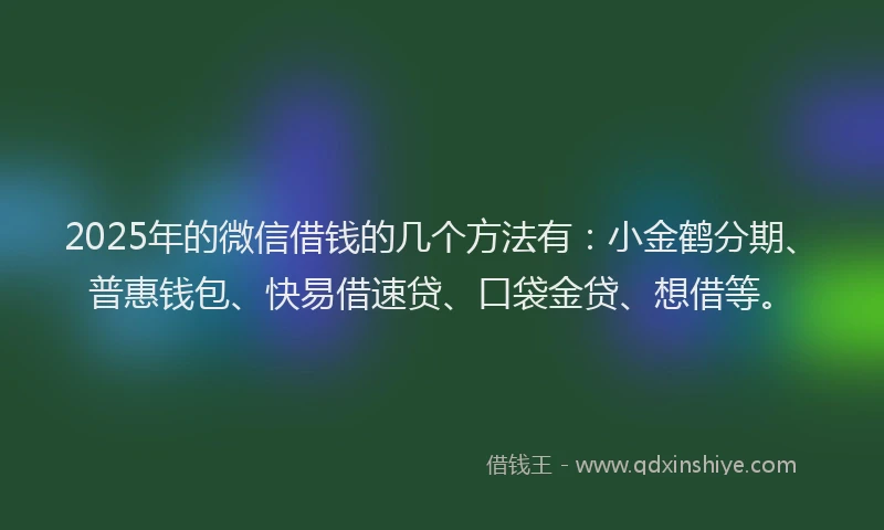 2025年的微信借钱的几个方法有：小金鹤分期、普惠钱包、快易借速贷、口袋金贷、想借等。