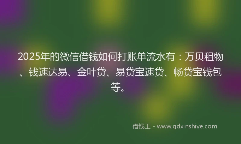 2025年的微信借钱如何打账单流水有：万贝租物、钱速达易、金叶贷、易贷宝速贷、畅贷宝钱包等。