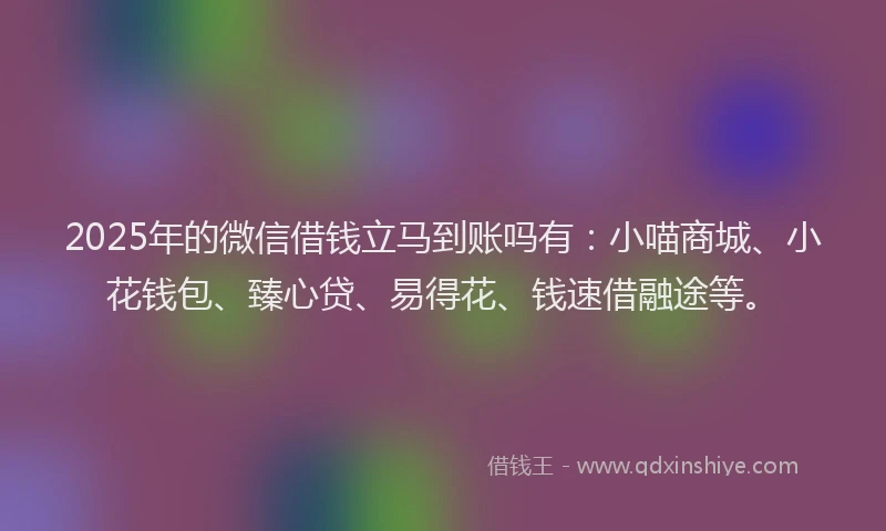 2025年的微信借钱立马到账吗有：小喵商城、小花钱包、臻心贷、易得花、钱速借融途等。