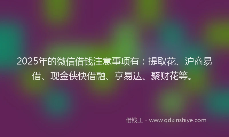 2025年的微信借钱注意事项有：提取花、沪商易借、现金侠快借融、享易达、聚财花等。