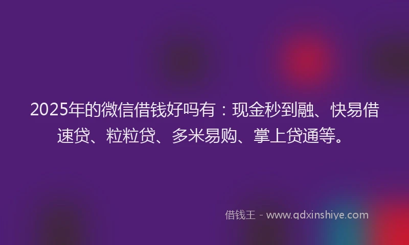 2025年的微信借钱好吗有：现金秒到融、快易借速贷、粒粒贷、多米易购、掌上贷通等。
