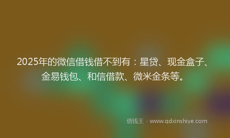 2025年的微信借钱借不到有：星贷、现金盒子、金易钱包、和信借款、微米金条等。
