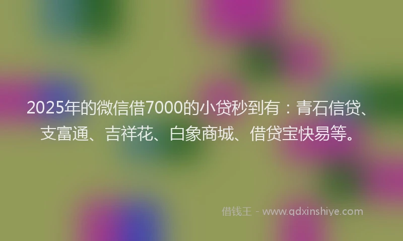 2025年的微信借7000的小贷秒到有：青石信贷、支富通、吉祥花、白象商城、借贷宝快易等。