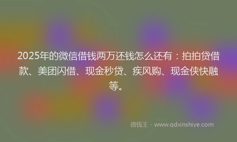 2025年的微信借钱两万还钱怎么还有：拍拍贷借款、美团闪借、现金秒贷、疾风购、现金侠快融等。