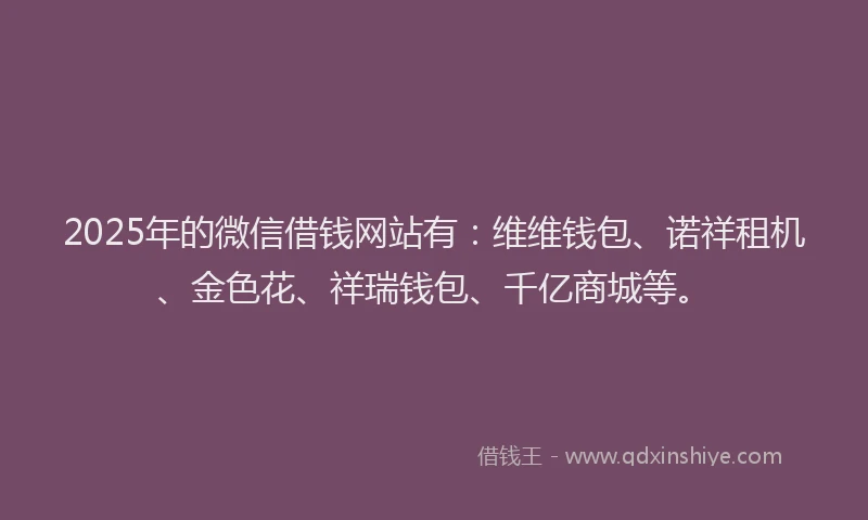 2025年的微信借钱网站有：维维钱包、诺祥租机、金色花、祥瑞钱包、千亿商城等。