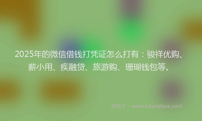2025年的微信借钱打凭证怎么打有：骏祥优购、薪小用、疾融贷、旅游购、珊瑚钱包等。