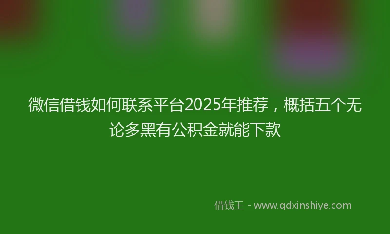 微信借钱如何联系平台2025年推荐，概括五个无论多黑有公积金就能下款
