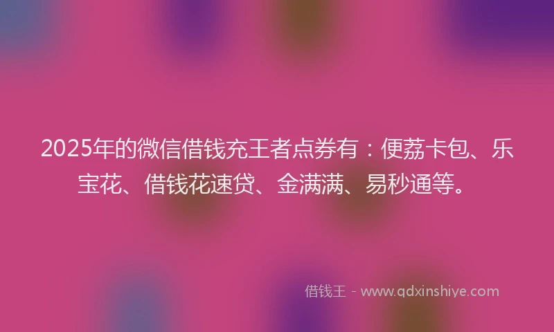 2025年的微信借钱充王者点券有：便荔卡包、乐宝花、借钱花速贷、金满满、易秒通等。
