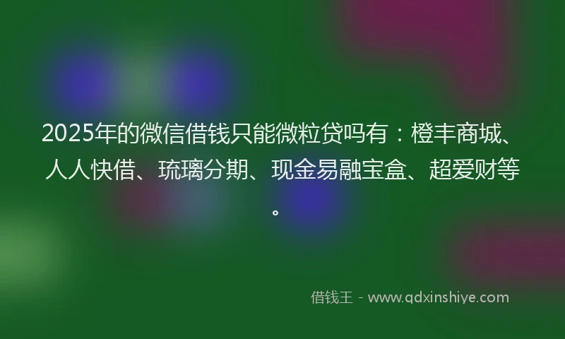 2025年的微信借钱只能微粒贷吗有：橙丰商城、人人快借、琉璃分期、现金易融宝盒、超爱财等。