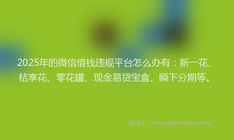 2025年的微信借钱违规平台怎么办有：新一花、桔享花、零花罐、现金易贷宝盒、瞬下分期等。