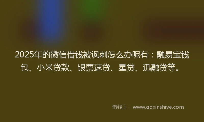 2025年的微信借钱被讽刺怎么办呢有：融易宝钱包、小米贷款、银票速贷、星贷、迅融贷等。