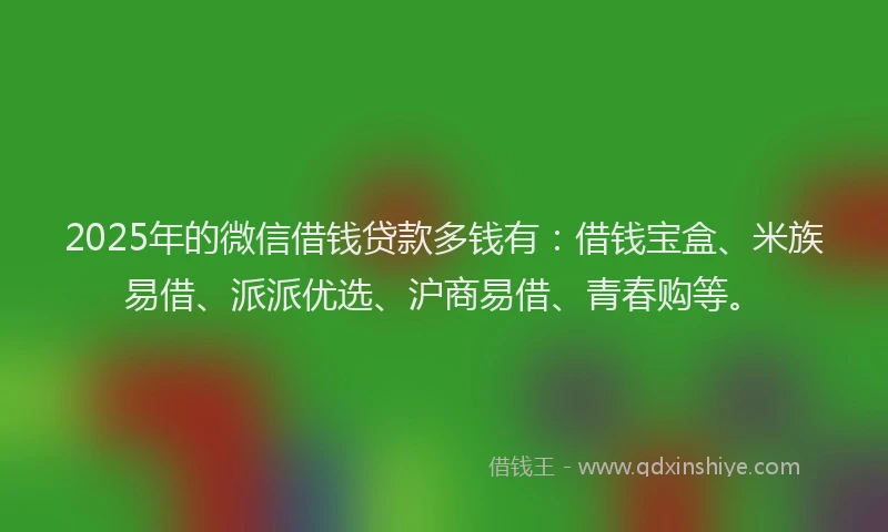 2025年的微信借钱贷款多钱有：借钱宝盒、米族易借、派派优选、沪商易借、青春购等。