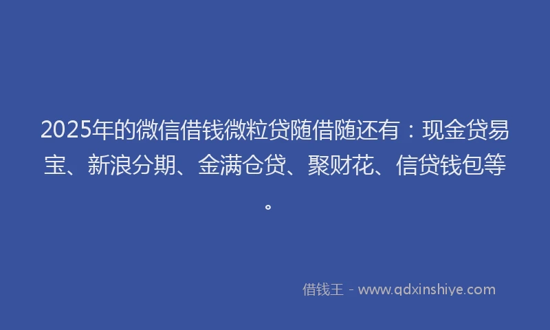 2025年的微信借钱微粒贷随借随还有：现金贷易宝、新浪分期、金满仓贷、聚财花、信贷钱包等。
